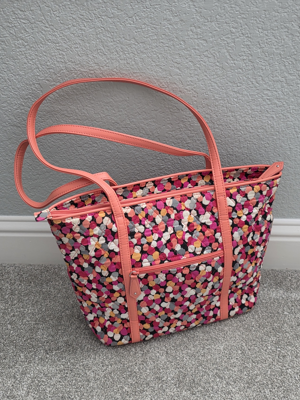 Vera Bradley Coral Pink Multicolor Floral Dot Tote